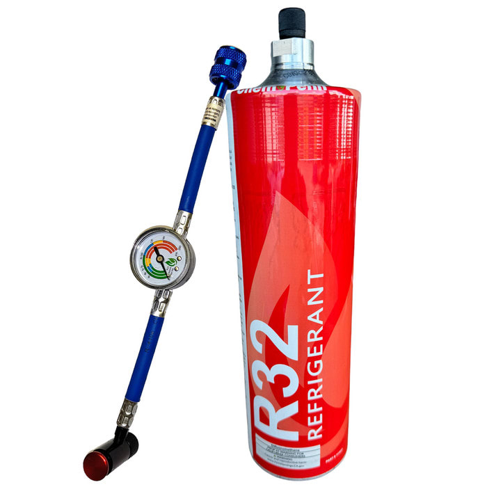 R32 Refrigerant 28.2oz Disposable One Step Can With Gauge & Hose 1/4" Connection R32 Refrigerant 28.2oz Disposable One Step Can With Gauge & Hose 1/4" Connection
